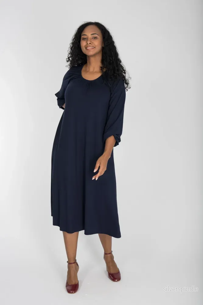 A-lined belted midi jersey dress – Navy A-lined belted midi jersey dress – Navy