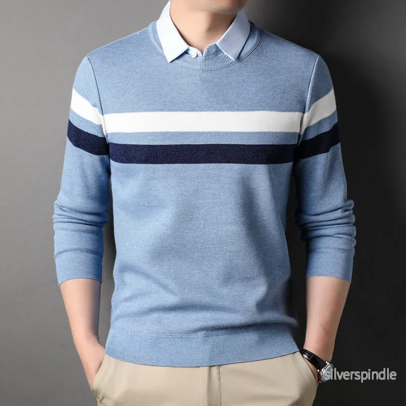 Ethan | Randig Casual Pullover Med Skjortkrage - Bild 3