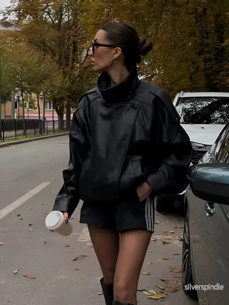 Sofia | Elegant Figursydd Bikerjacka Dam för Vinterbruk - Bild 3