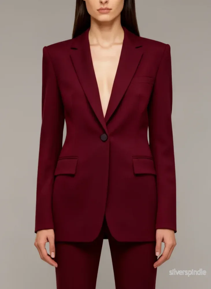 Elegant Tvådelad Kostym | Skulpterad Kavaj och Utsvängda Byxor | Modern Stil för Självsäker Look - Bild 2