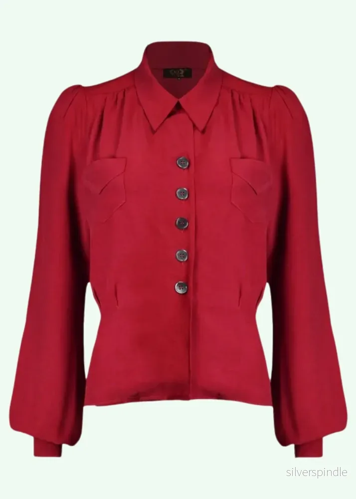 Sweetheart Skjortblus i vintagestil – Cranberry