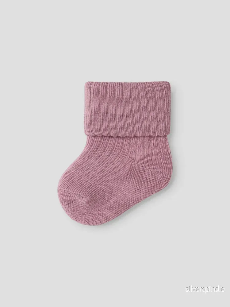 Ribbad Mörkrosa Baby Strumpor - Bild 3