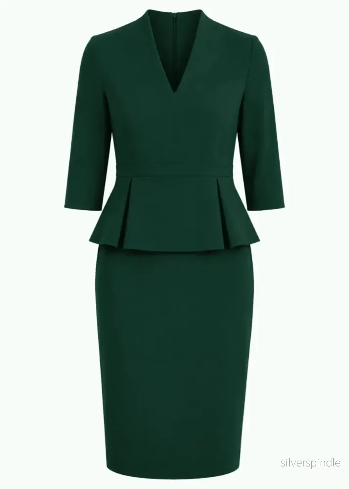 Belgravia pennklänning med peplum – grön Belgravia pennklänning med peplum – grön