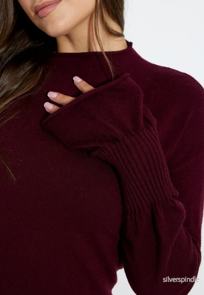 SLEEVE RIB KNIT POLOTRÖJA - Wine Red - Bild 2