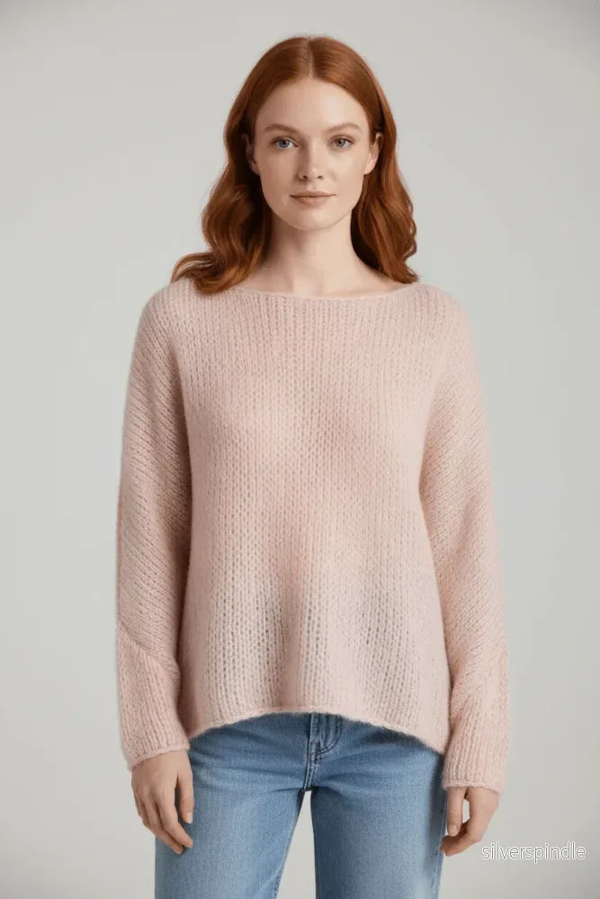 Oversized Rosa Stickad Tröja Dam med Off-Shoulder Design | Mjuk och Varm för Kalla Dagar - Bild 2