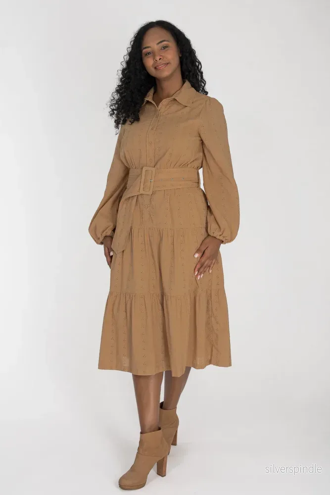 Shirt cotton lace midi dress - Sand - Bild 2