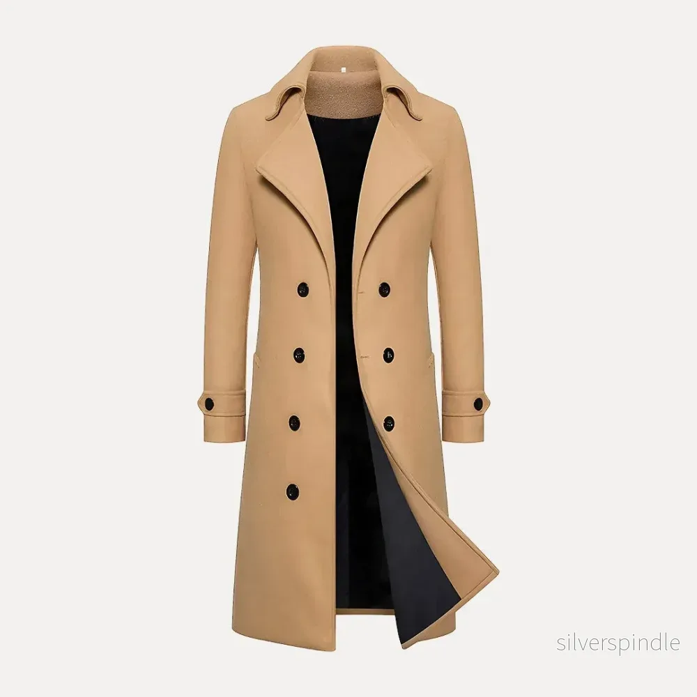 Skräddarsydd Kappa Män | Dubbelknäppt Vinterjacka med Breda Toppslag | Elegant Design för Formella Tillfällen Skräddarsydd Kappa Män | Dubbelknäppt Vinterjacka med Breda Toppslag | Elegant Design för Formella Tillfällen