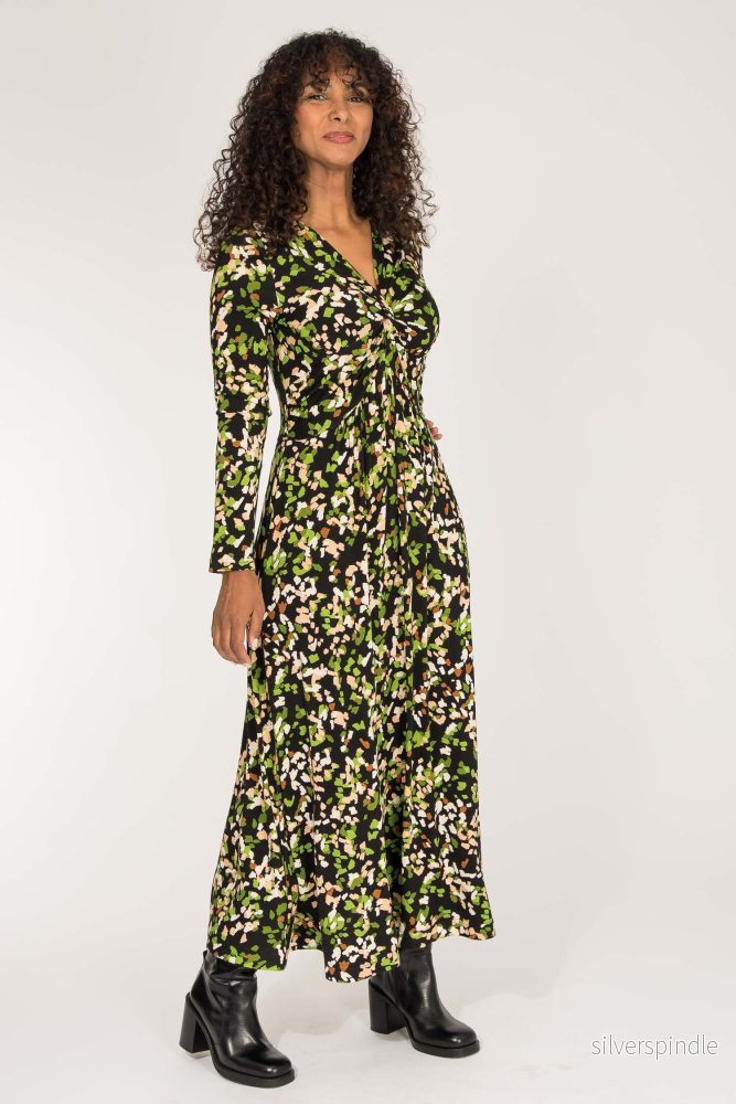 Knot draped midi jersey dress – Black printed Knot draped midi jersey dress – Black printed