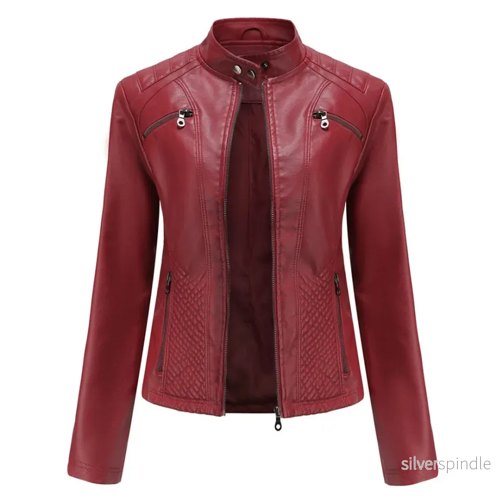 Elegant Bikerjacka Dam i Läder med Quiltning och Ståkrage | Tidlös Stil för Modern Elegans - Bild 3