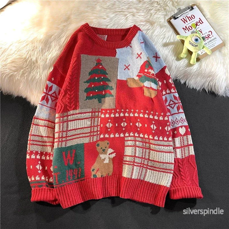 Julkollektionen | Stickad Tröja med Patchwork Mönster | Bekväm Loose Fit för Mysiga Högtider - Bild 2