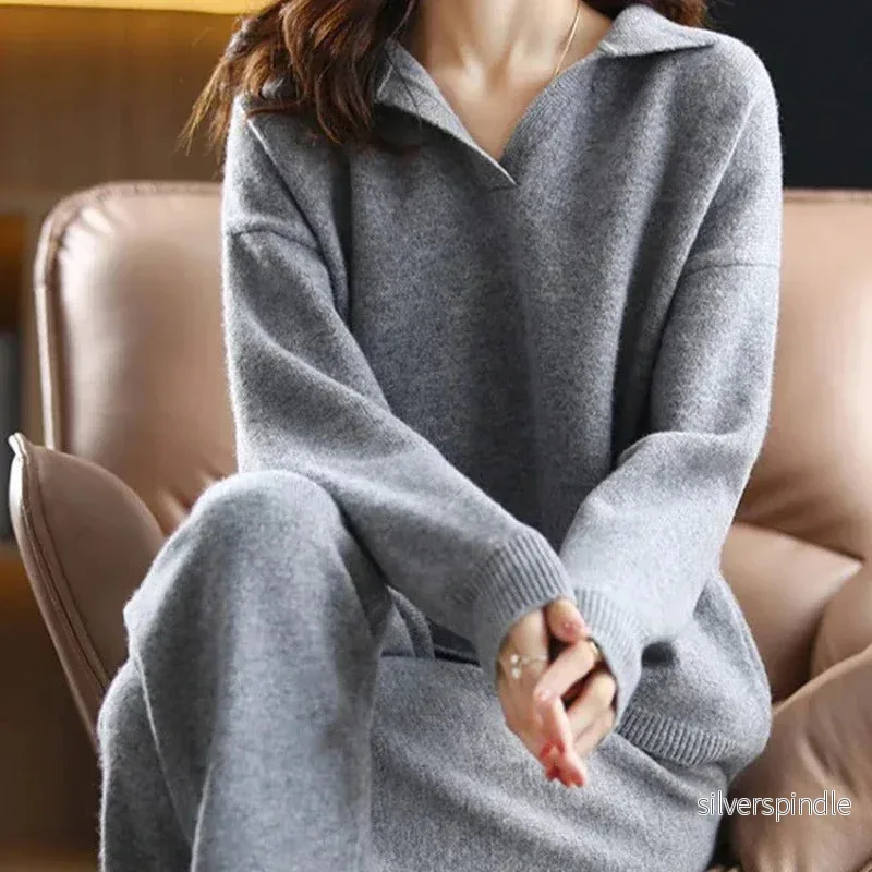 Elegant Loungewear Set | Chic Pikétröja med Vida Byxor för Optimal Komfort - Bild 3