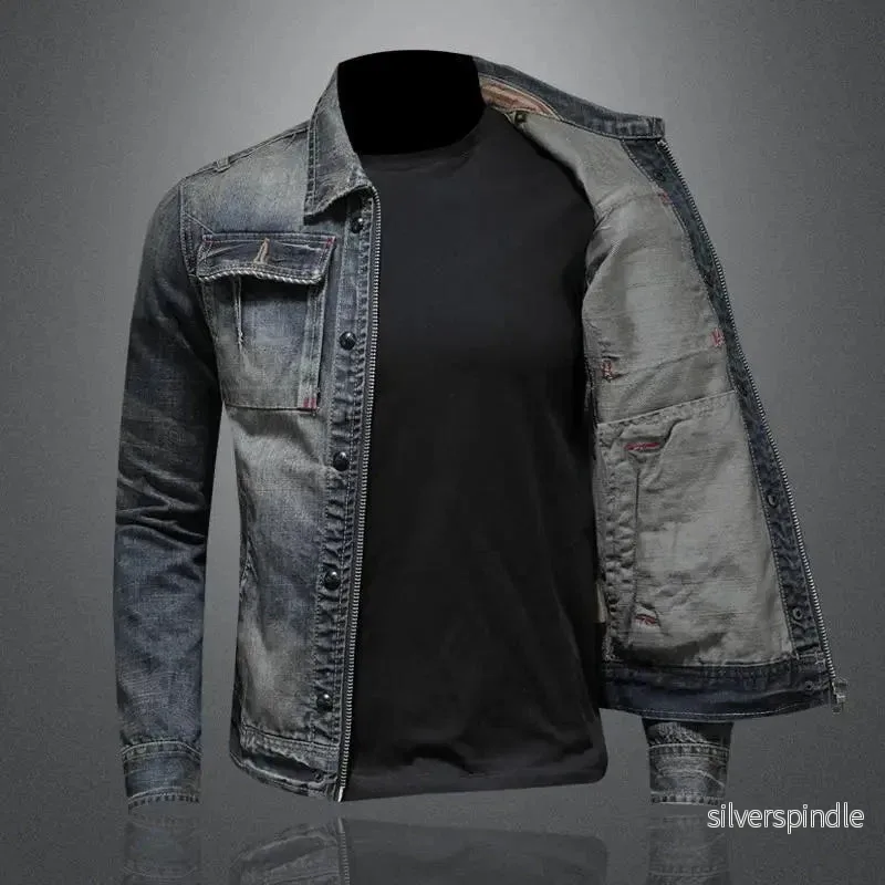 Retro Denimjacka | Jeansjacka för Män med Klassiska Knappar | Tidlös Vintagedesign för Avslappnad Elegans - Bild 3