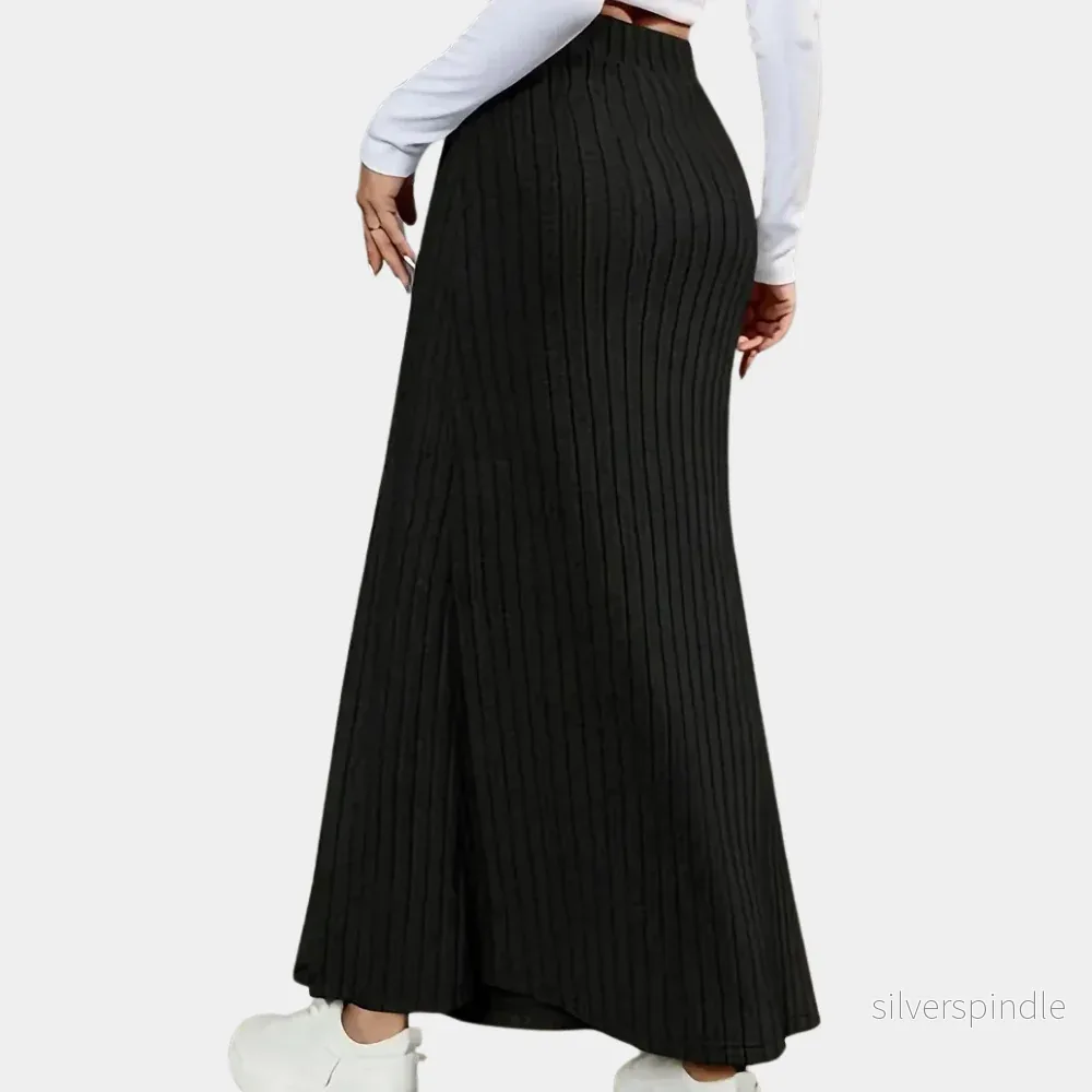 Elegant Ribbad Maxikjol | Hög Midja med Sidoslits för Bekväm Stil - Bild 3