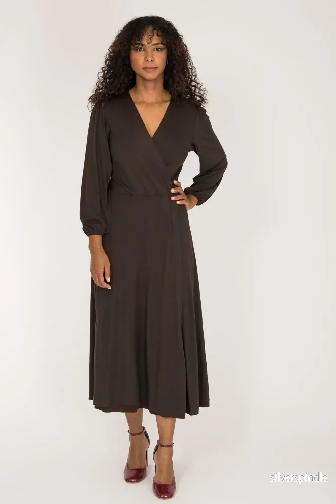Slip-On wrap midi jersey dress - Chocolate Brown - Bild 3