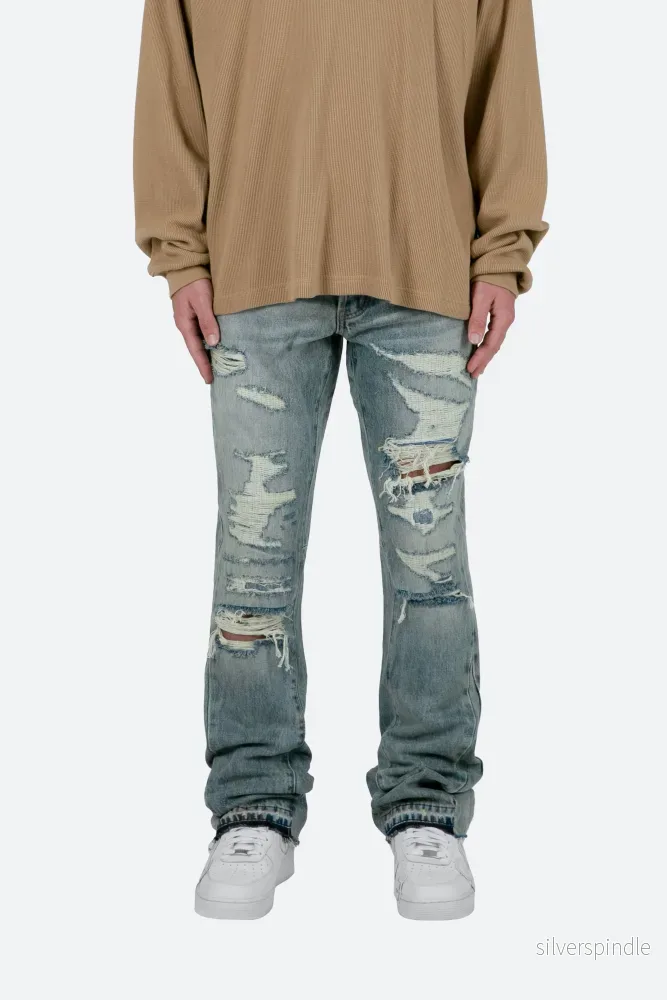 Ethan | Trendiga Utsvängda Jeans i Tvättad Blå Denim - Bild 2