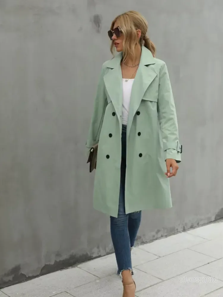 Elegant Trenchcoat för Kvinnor med Vindskydd och Midjebälte | Tidlös Stil för Alla Tillfällen - Bild 2