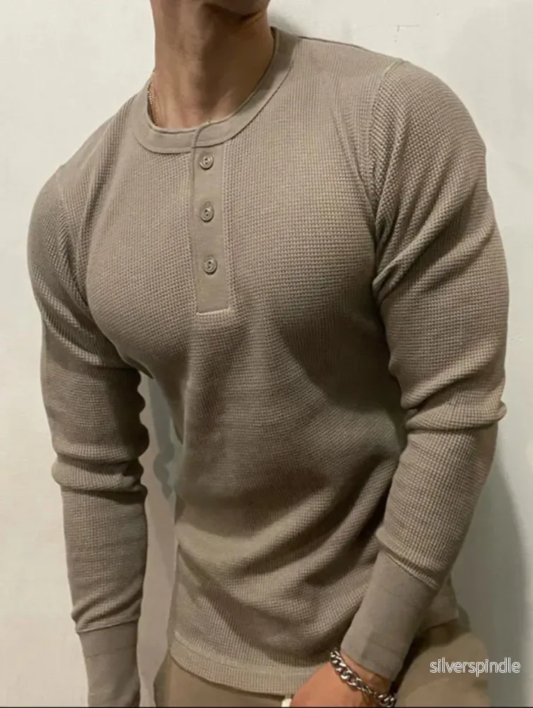 Ethan | Slim Fit Långärmad T-shirt Herr med Vaffelstickat Design