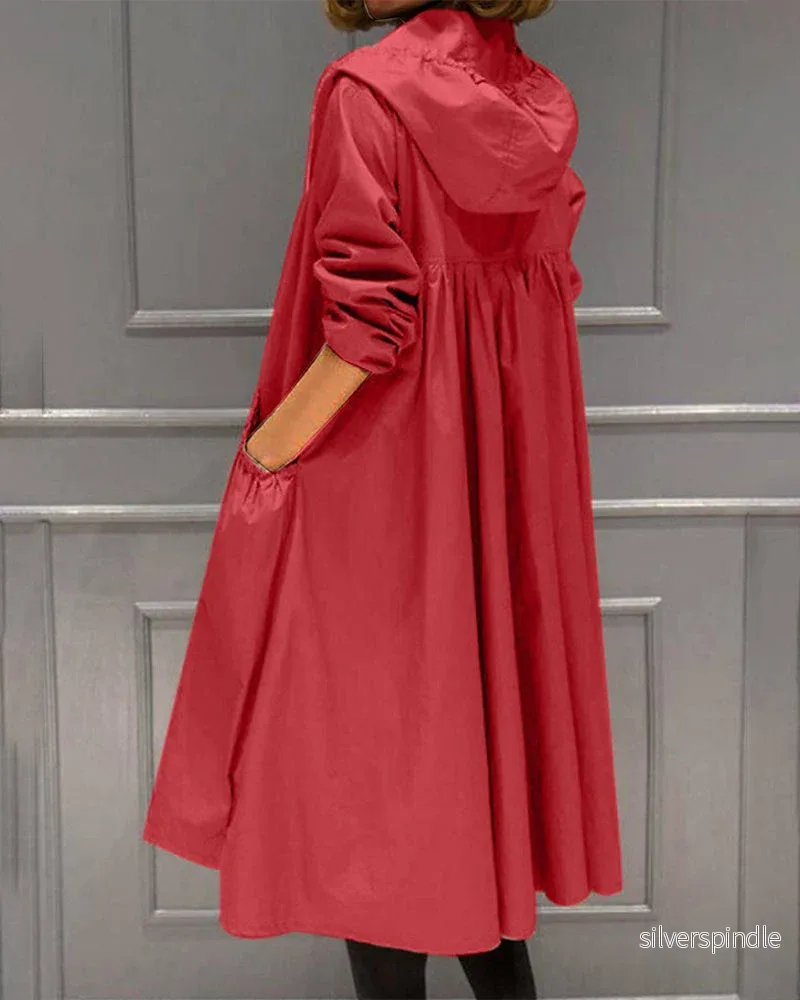 Elegant Vattentät Jacka för Kvinnor med Huva | Lång Trenchcoat för Skydd mot Väder och Vind - Bild 3