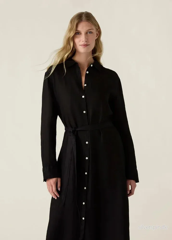 Lexington Long Linen Shirt Dress Black - Bild 3