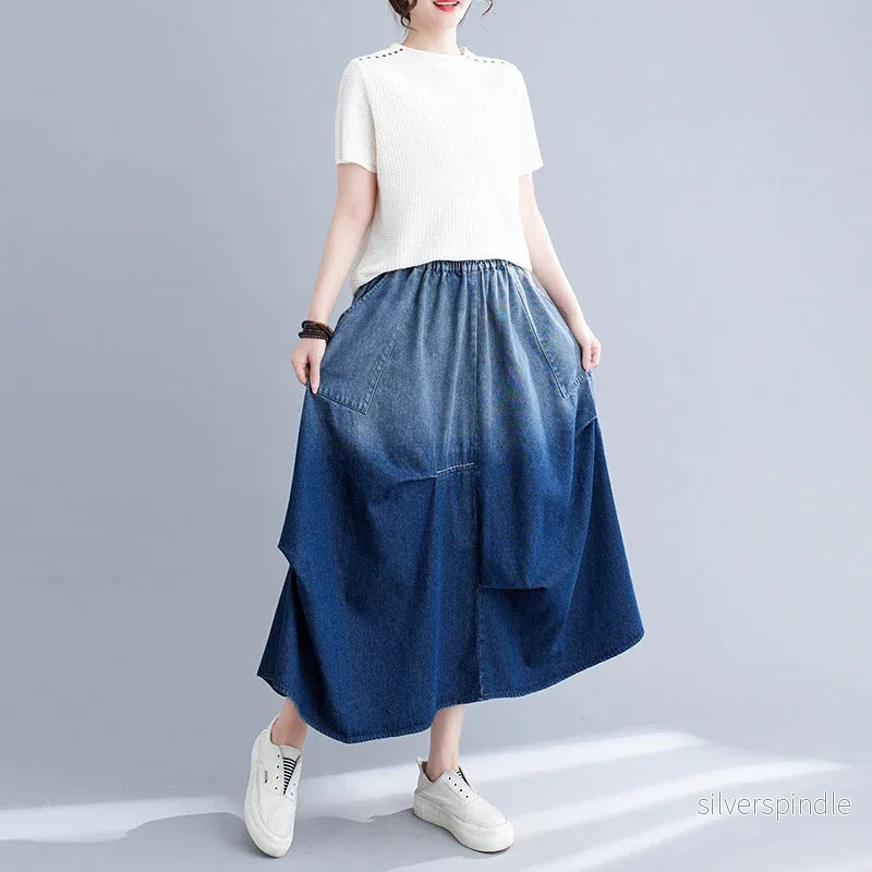 Olivia | Modern Mellanlång Denimkjol med Tonad Design Olivia | Modern Mellanlång Denimkjol med Tonad Design
