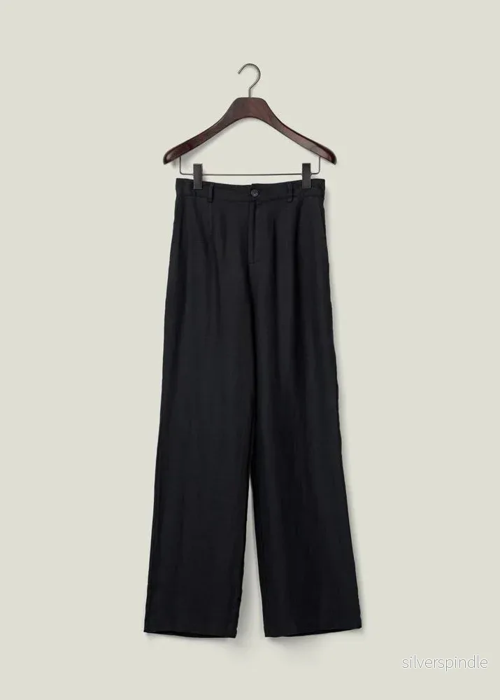 Lexington Waist Wide Leg Linen Pants Black