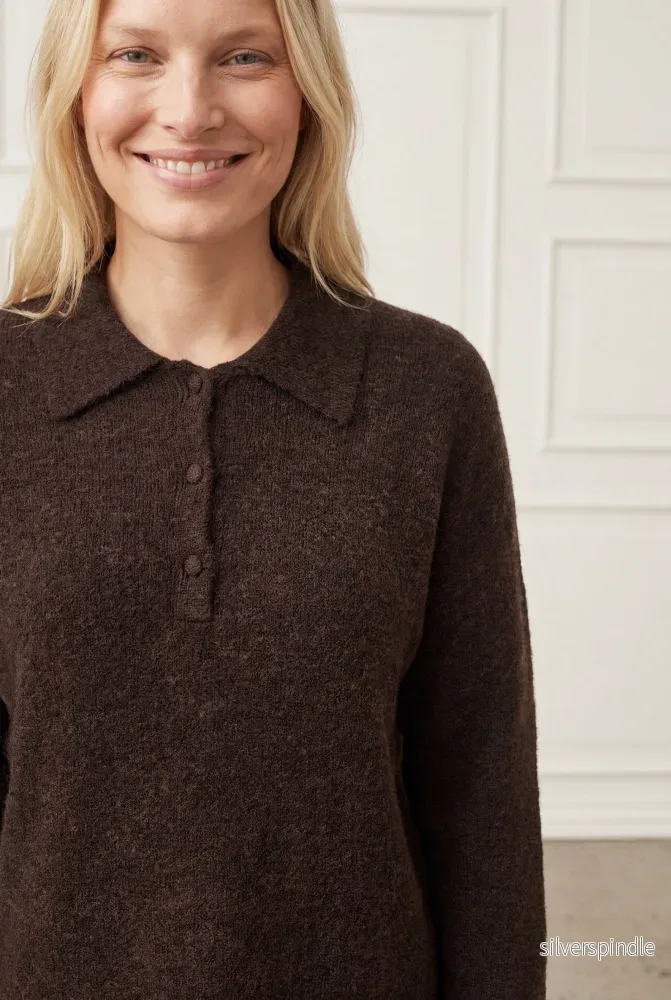 Anna Colar Pullover - Dark Brown Melange - Bild 3