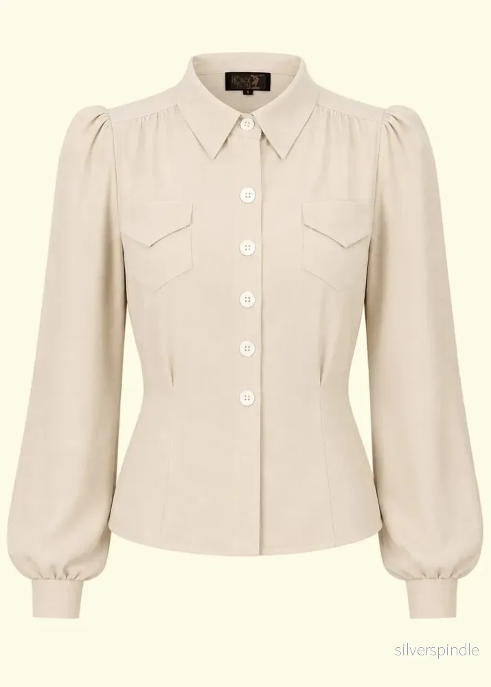 Sweetheart skjortablus i vintagestil – kräm