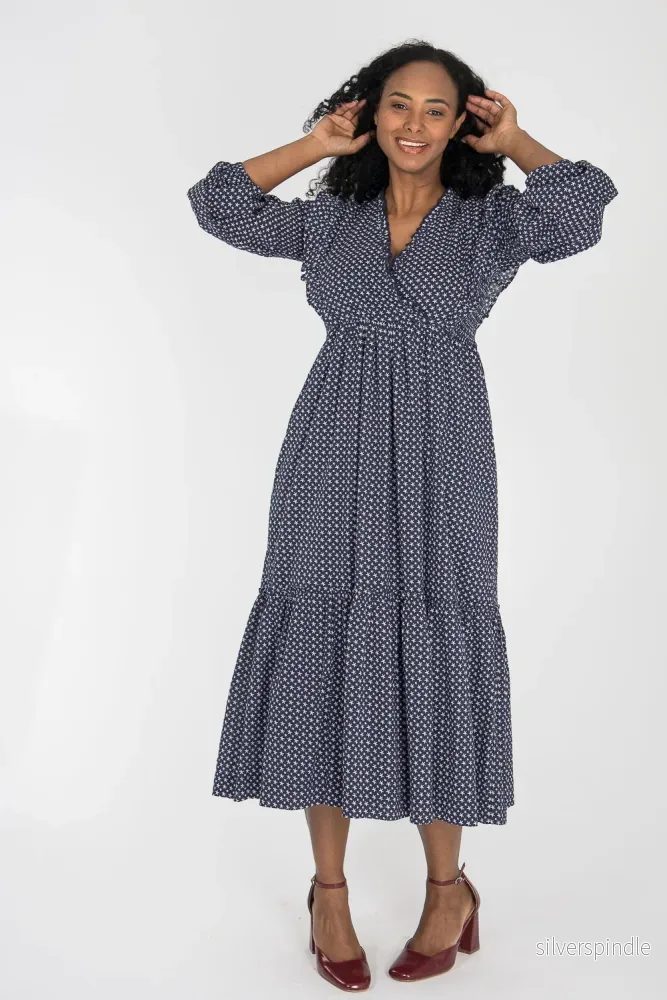 Flounce dobby midi dress – Blue star Flounce dobby midi dress – Blue star
