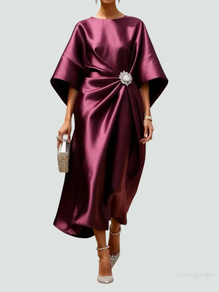 Sophie | Elegant Draperad Midiklänning Dam med Kimonoärmar - Bild 2