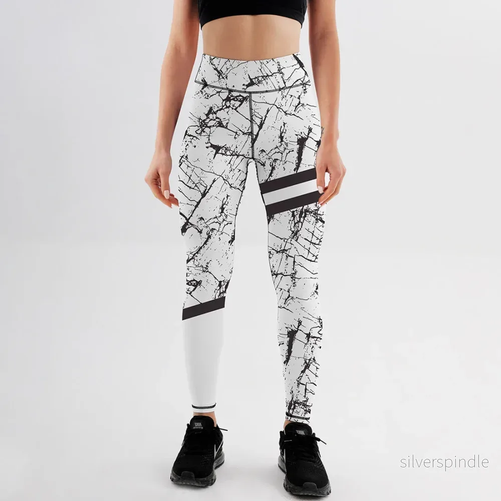 Emma | Hög Midja Stretchiga Leggings med Marmortryck - Bild 2