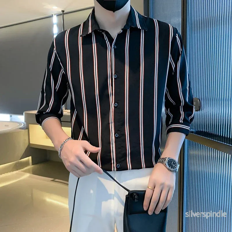 Ethan | Modern Randig Långärmad Herrskjorta Med Fyrkantig Krage - Bild 2