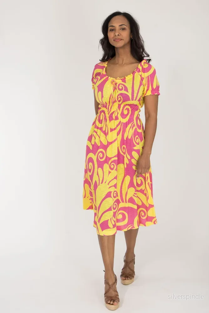 Drawstring dream short jersey dress – Pink-Yellow Drawstring dream short jersey dress – Pink-Yellow