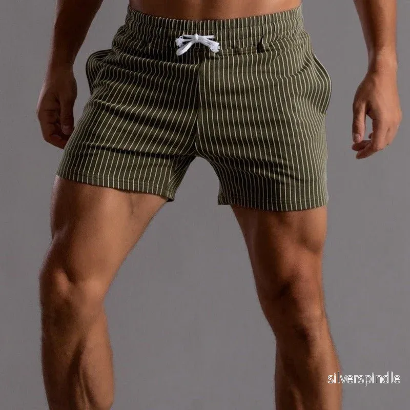 Randiga Herr Shorts med Elastisk Midja & Dragsko | Avslappnad Passform för Sommarstil Randiga Herr Shorts med Elastisk Midja & Dragsko | Avslappnad Passform för Sommarstil