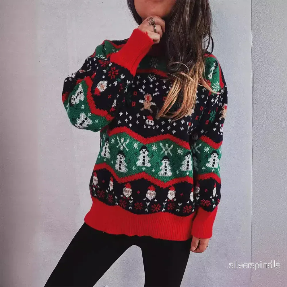 Julkollektion | Stickad Jultröja för Kvinnor med Mönster av Renar och Snöflingor | Mysig och Färgglad Design för Festligheter - Bild 3