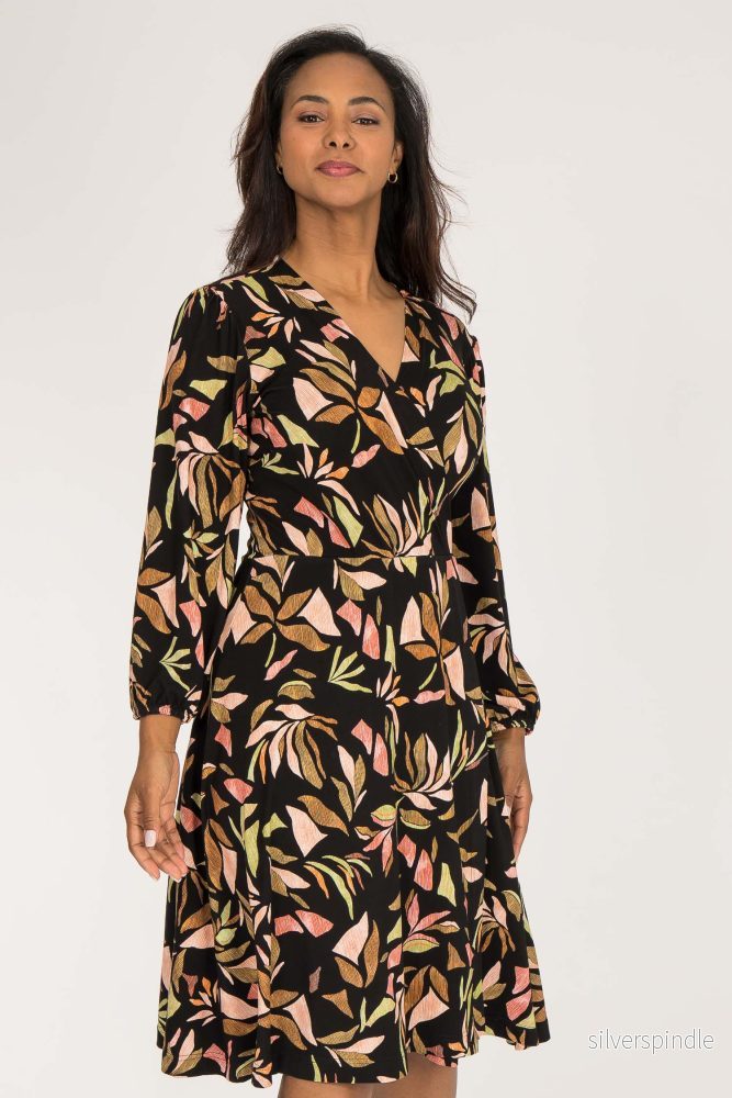 Slip-On wrap short jersey dress - Black printed