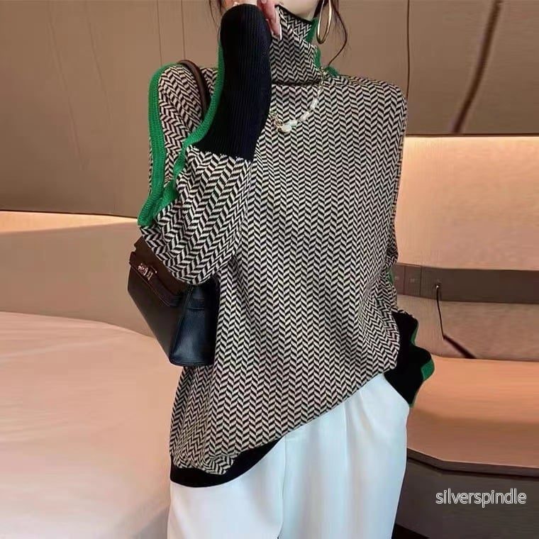 Sophie | Stickad Polotröja med Hundtandsmönster för Damer - Bild 3
