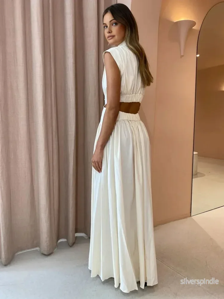 Sofia | Elegant Vit Långklänning Maxiklänning Dam med Cut Out - Bild 3