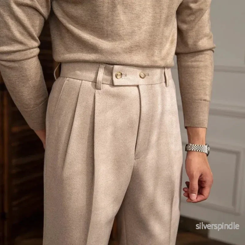 Elegant Herrbyxor | Hög Midja Plisserade med Subtil Stretch | Mångsidiga Formella Byxor för Stil och Komfort - Bild 3