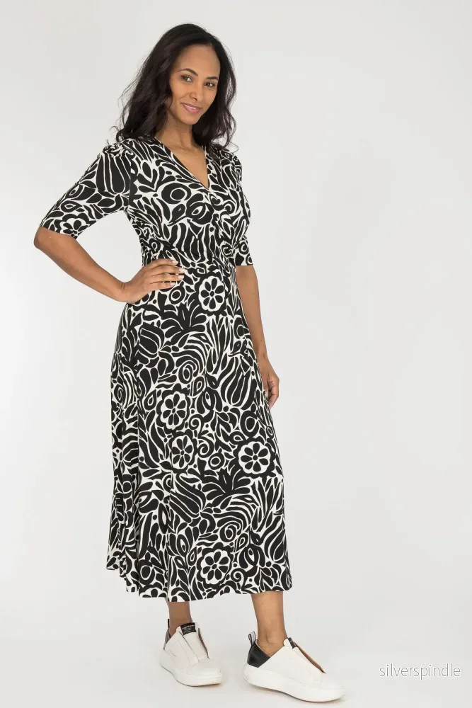 Slip-On wrap midi jersey dress - Black - Bild 2
