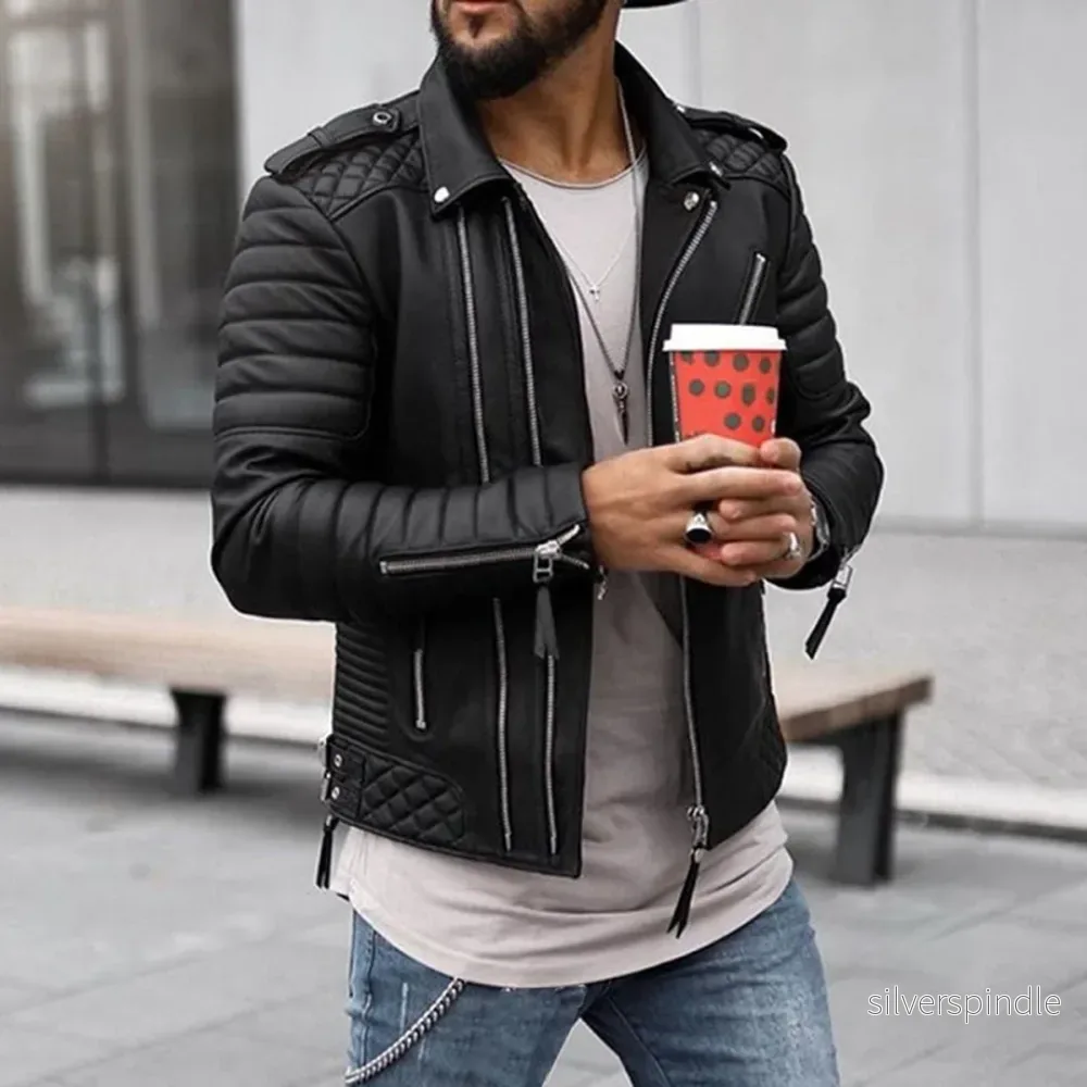 Läderbikerjacka för Män med Asymmetrisk Dragkedja | Elegant Design för Urban Stil Läderbikerjacka för Män med Asymmetrisk Dragkedja | Elegant Design för Urban Stil