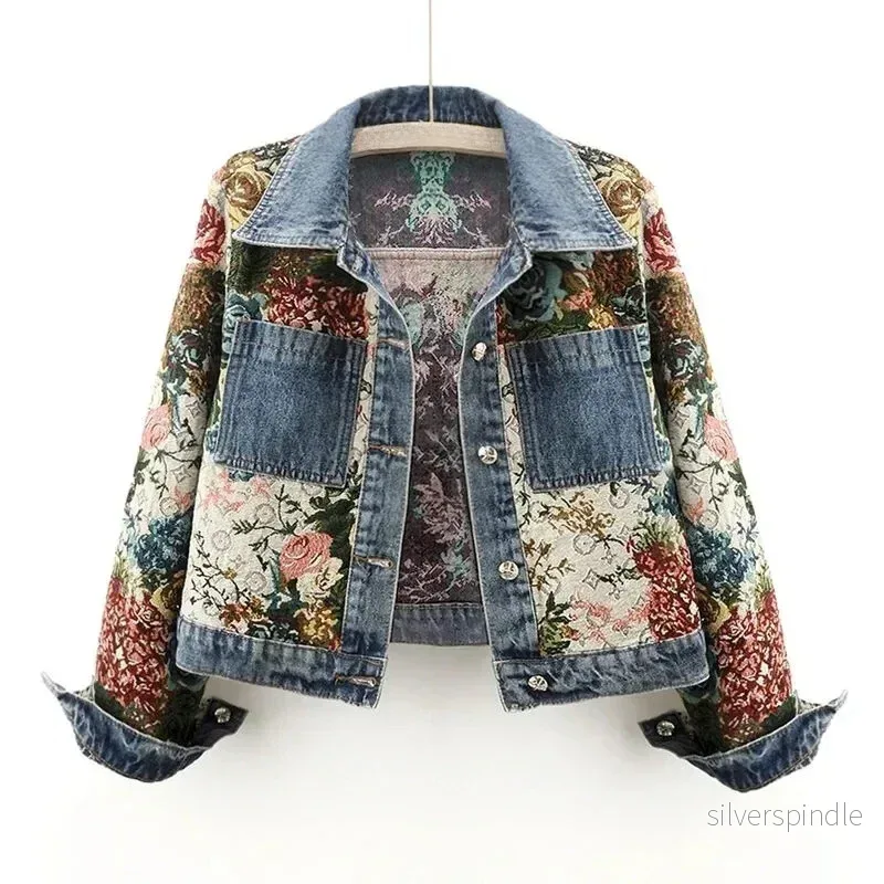 Blommig Jeansjacka Dam | Vintage Denimjacka med Unikt Mönster | Trendig Stil för Kvinnor Blommig Jeansjacka Dam | Vintage Denimjacka med Unikt Mönster | Trendig Stil för Kvinnor