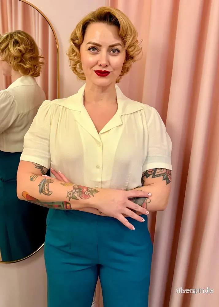 Klassisk byxa med hög midja - teal - Bild 3