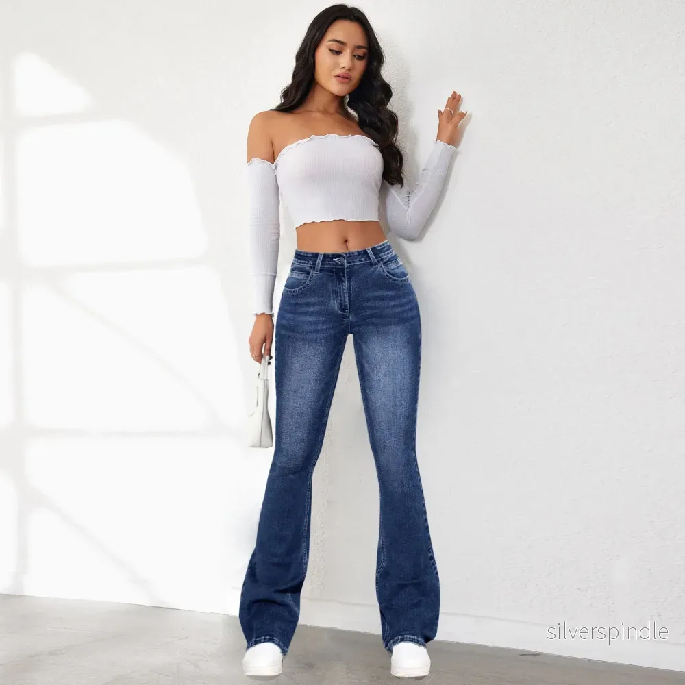 Sophie | Retro Hög Midja Snygga Byxor Dam i Denim