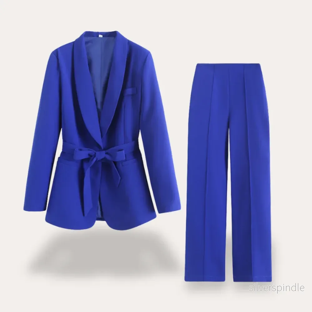 Elegant Kavaj och Vida Byxor Set för Kvinnor med Knytbälte | Perfekt för Arbete och Kvällslook - Bild 3