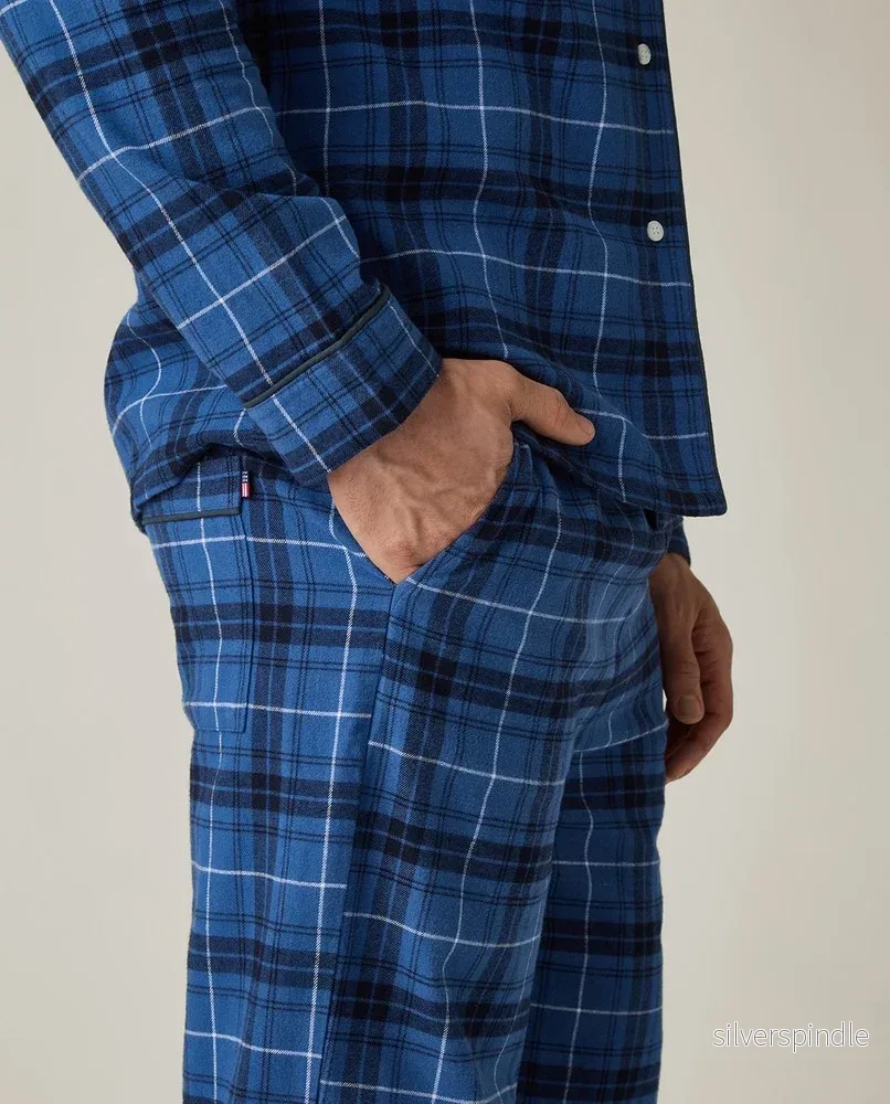Lexington Org Cotton Flanell Pyjamas Blue/White - Bild 3