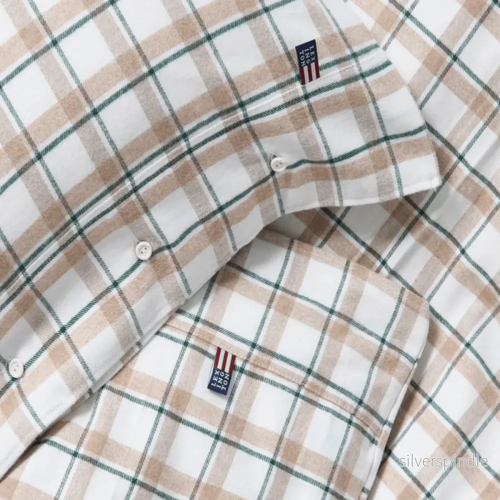Lexington Green/Beige/White Checked Cotton Flannel Påslakanset - Bild 3