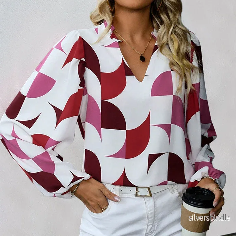 Ava | Elegant Hösttröja med Puffärmar och Geometriskt Mönster - Bild 3
