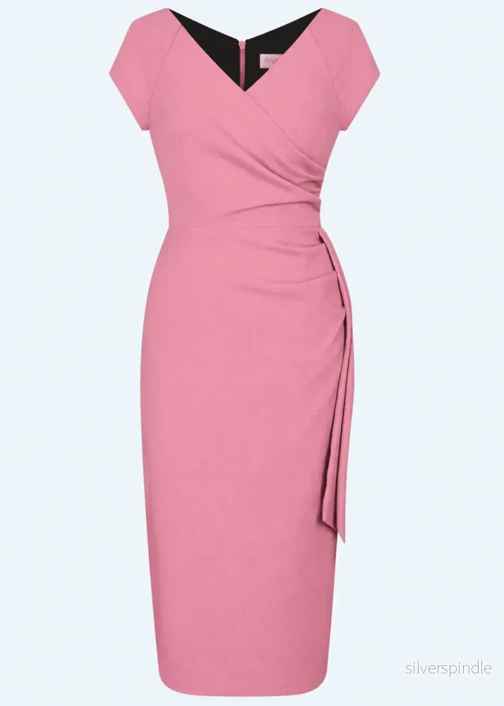 Hourglass pennklänning - rosa med faux omslag