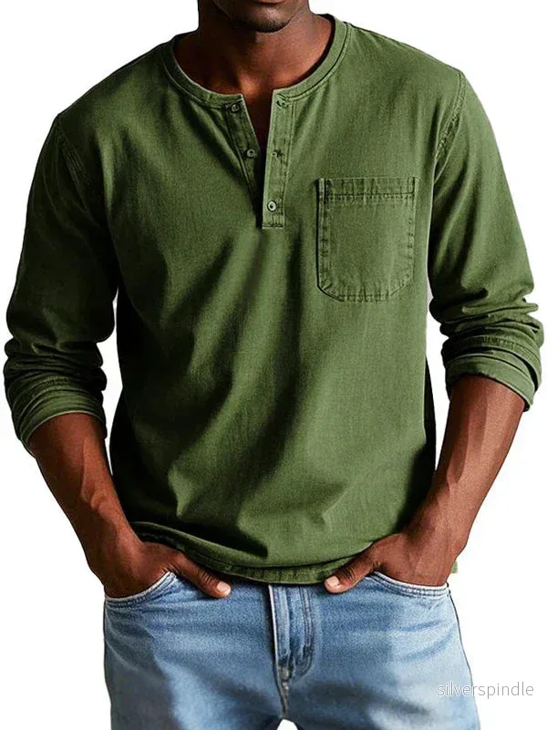 Klassisk Henley-skjorta för Män med Bröstficka | Mjukt Material för Avslappnad Stil - Bild 2