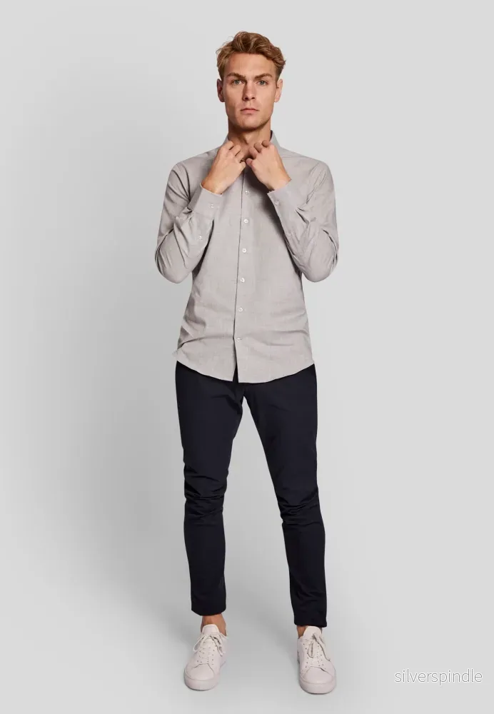 BS Lincoln slim fit Skjorta - Ljusgrå - Bild 3
